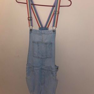 Denim overalls with rainbow straps